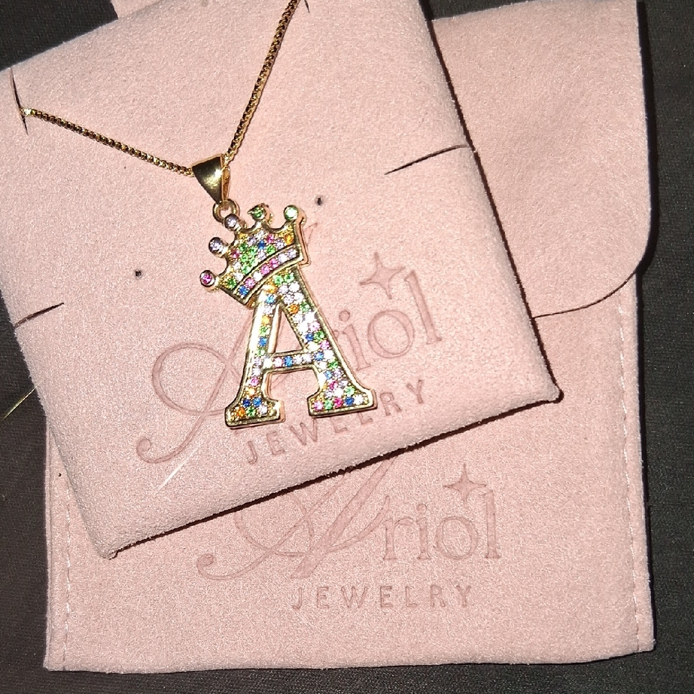 Ariol Jewelry Initial Gold Plated Necklace with Crown